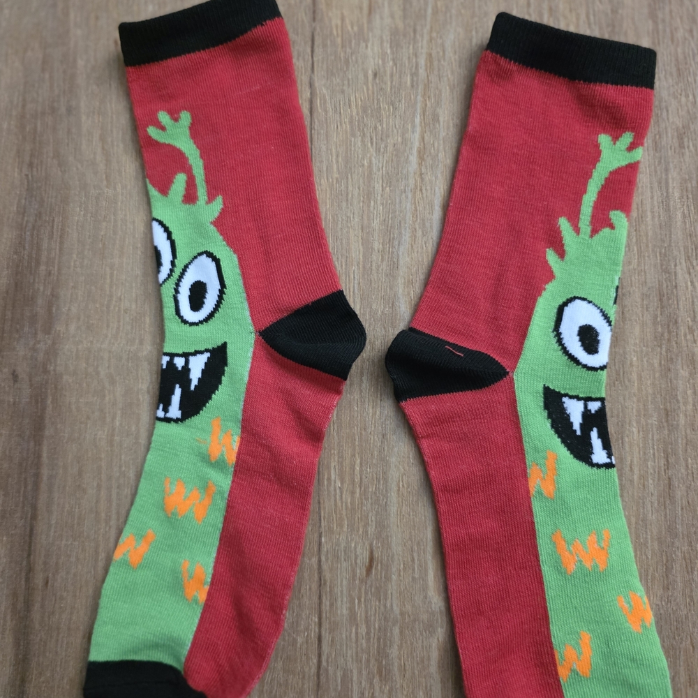 Novelty Monster Crew Socks - Red & Green